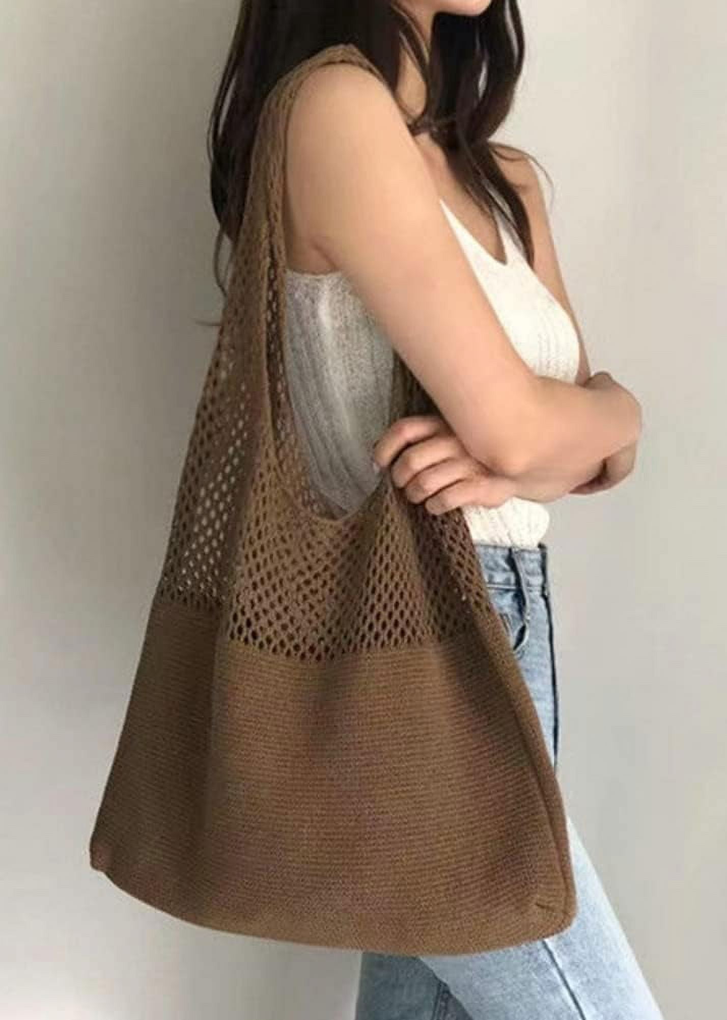 Kukuzhu Women's Handwoven Aesthetic Tote Bag Crochet Woven Hobo Bag Summer Knitted Cute Shoulder Bag Travel Shopping Grocery