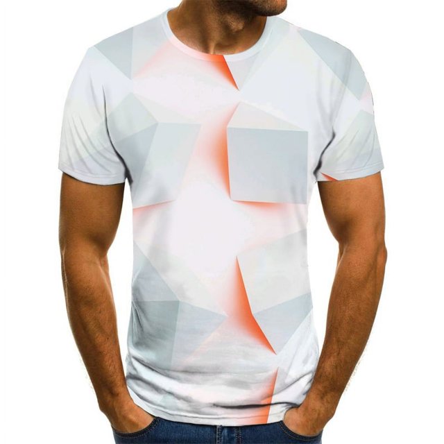 2024 Nouveaux T-Shirts à Carreaux pour Hommes Manches Courtes Mode Col Rond 3D Simple Mode Urbaine Été Décontracté TP-5TG