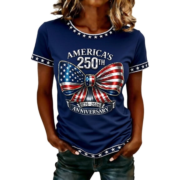 USA 250th Anniversary Basic Tee Short Sleeve Crewneck Soft Breathable Classic Blue L