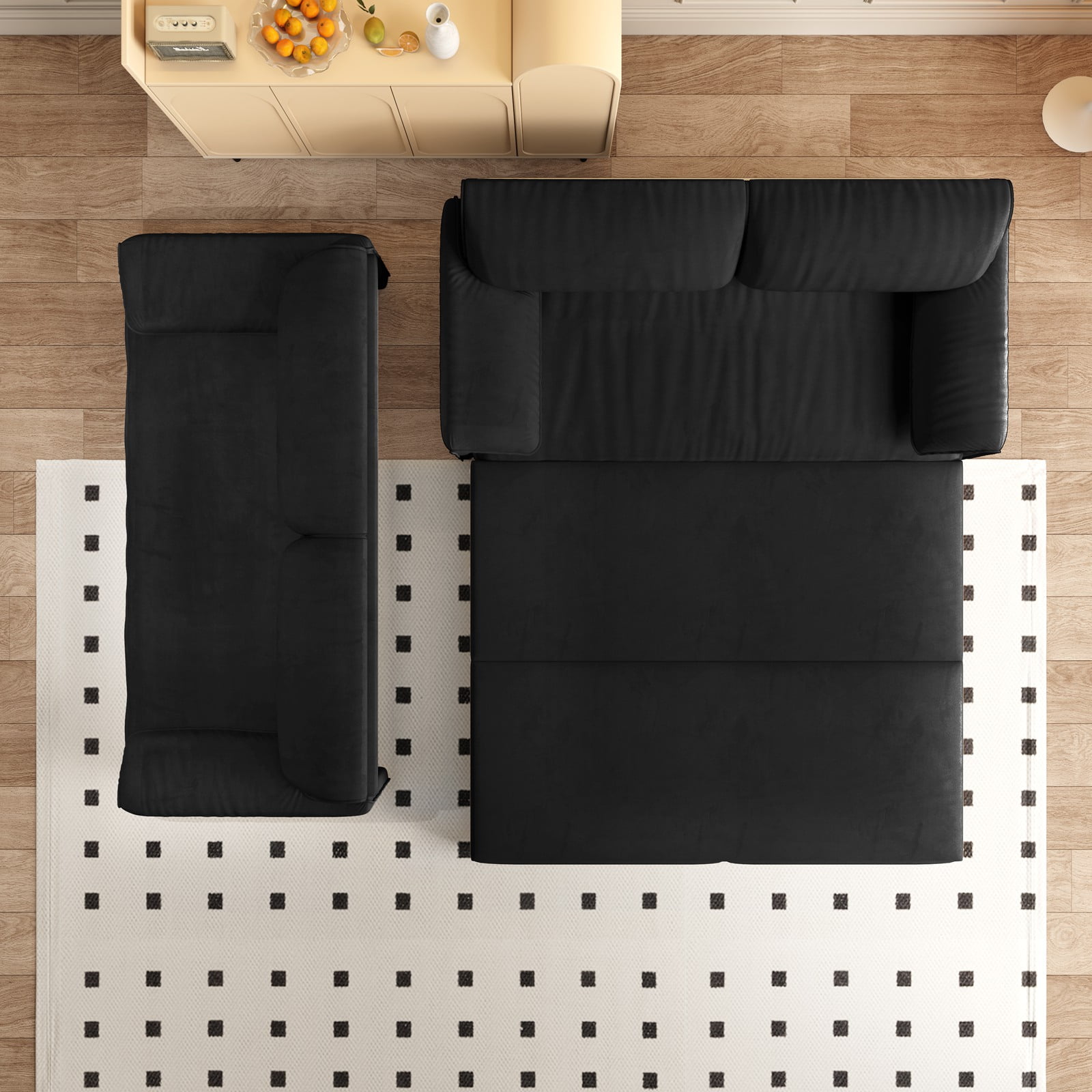 66" Futon Sofa Bed Queen Size, Pull Out Bed, 3-in-1 Convertible Sleeper Sofa with Side Pocket, Modern Velvet Futon Couch for Living Room, Small Space, Apartment, Bedroom, Black