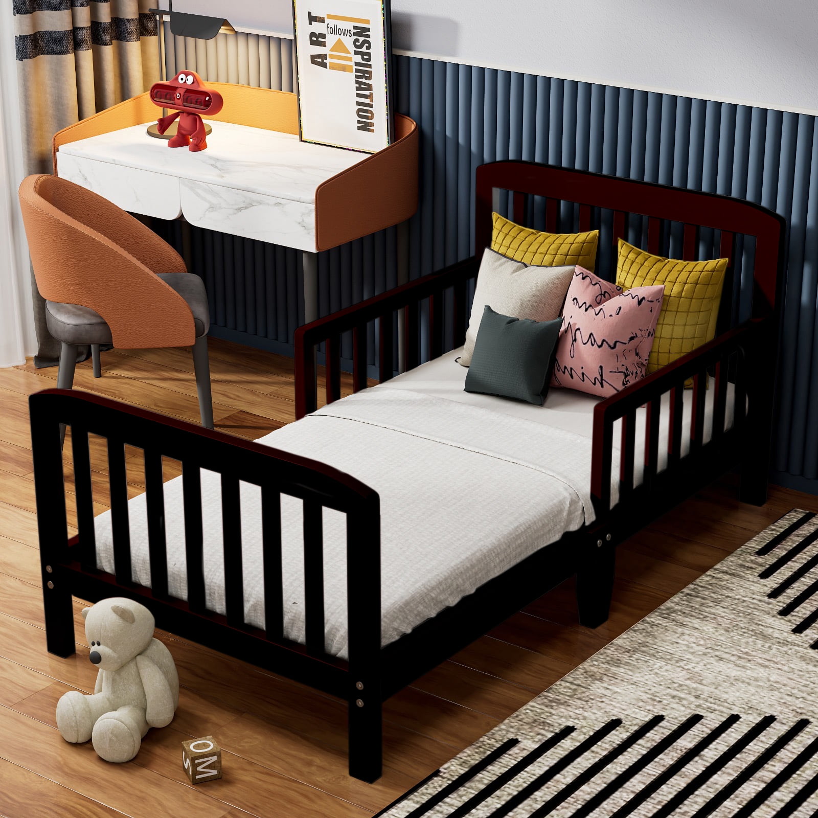 Fizzy Baby Classic Toddler Bed with Rails Wooden Beds for Kids, Espresso