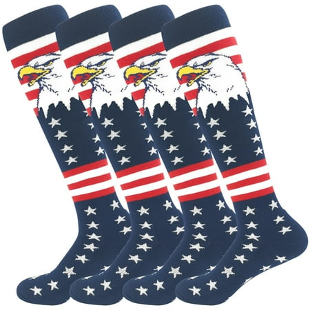 

BUENWAZ American Flag Socks Men Eagle Knee-high Baseball Socks Over the Calf Performance Cushioned Patriotic Stars Stripes Athletic Football Socks 2 Pack