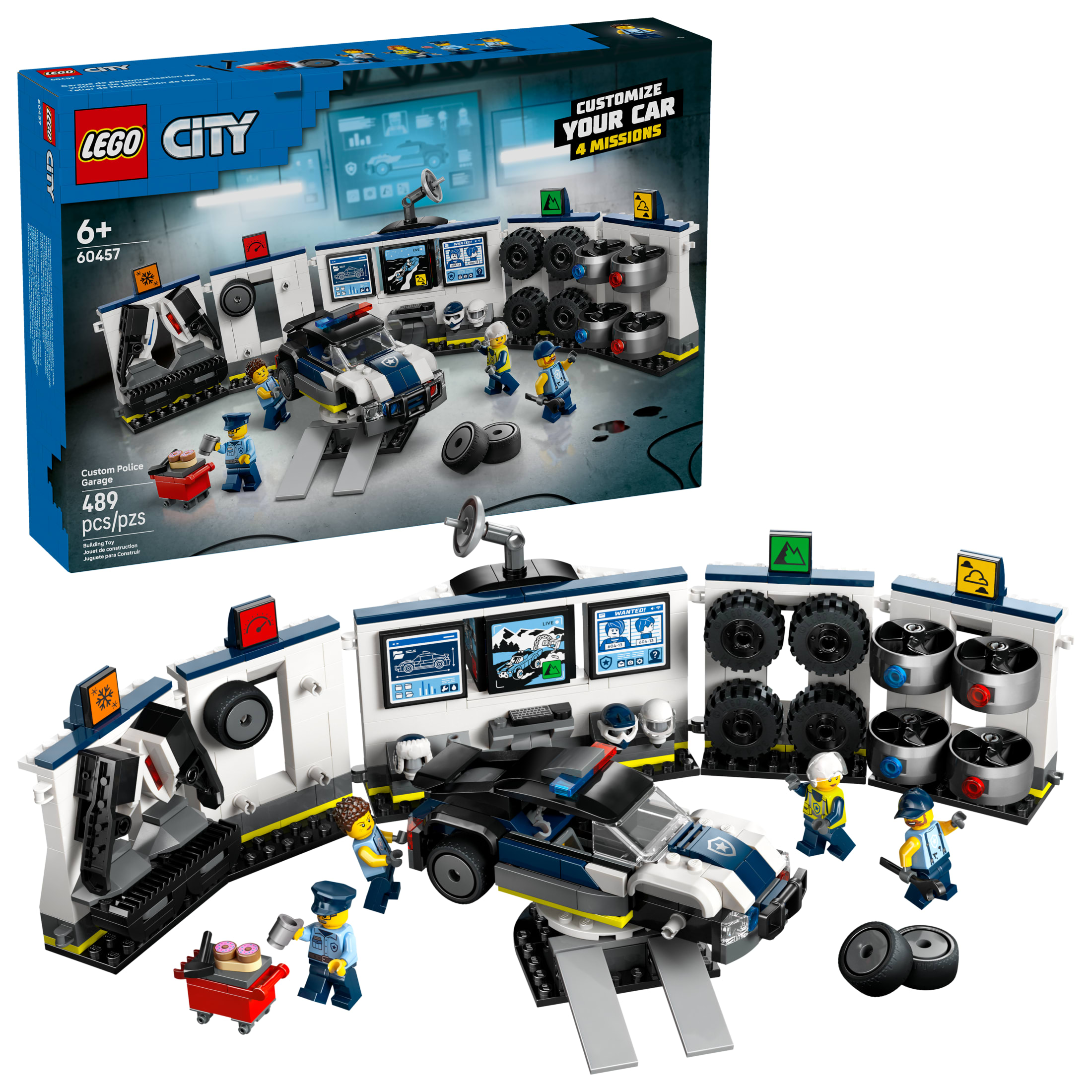 LEGO City Custom Police Car Garage Building Toy for Kids - Modular Construction Set for Pretend Play - Building Blocks W/Police Car Toy for Boys & Girls, Ages 6+ - Gifts for Birthdays - 60457