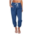 thumbnail image 1 of Womens Fashion Solid Color Comfortable Leisure Pocket Nine-Point Pants, 1 of 4