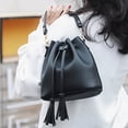 thumbnail image 4 of ziyahi Bucket Bag Faux Leather Tassel Drawstring Crossbody Pouch Women Solid Color Shoulder Bag Handbag, Black, 4 of 7