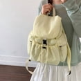 thumbnail image 3 of Women Men Nylon Bookpack Drawstring Solid Color Students Bookbags Large Capacity Travel Daypack Bag for Commute (Yellow), 3 of 12