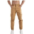 thumbnail image 4 of Pants for Men's Fashion Casual Solid Color Cargo Pockets Elastic Rope Waist Casual Cargo Pants Work Pants for Men Cargo Khaki M, 4 of 5