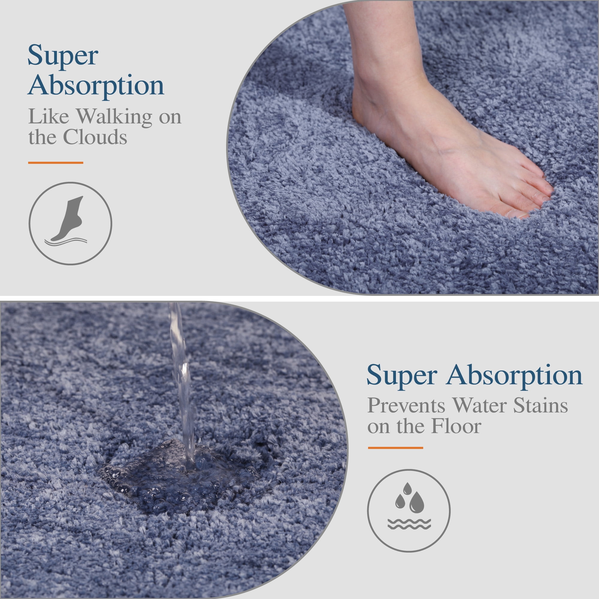 Walensee Contour Rug Shag Bath Rug, Non Slip Bath Mat for Bathroom, 20"x24", Blue, Machine Wash