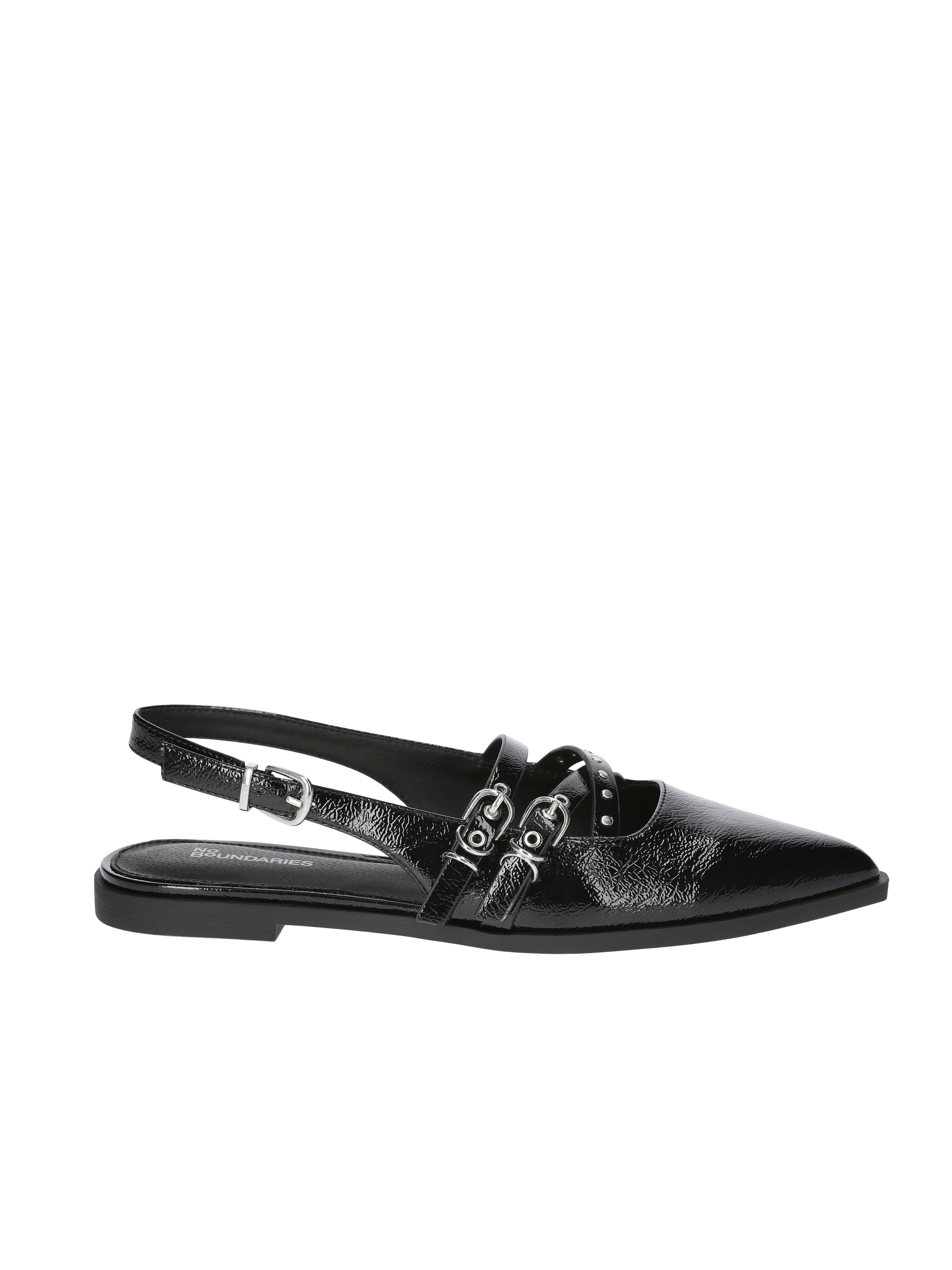 No Boundaries Women's Faux Leather Strappy Moto Flats