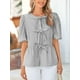 thumbnail image 4 of Blusa PRETTYGARDEN para mujer con lazo en la parte delantera a rayas 2025, negra S, 4 of 9