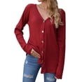 thumbnail image 3 of TWZH Women Solid Color Single-Breasted Waffle Long Sleeves Cardigan Knitwear Tops, 3 of 6