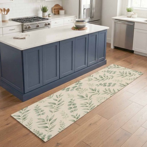 Hallway Runner Rug 2'x6', Eucalyptus Leaves Kitchen Runner Rugs Non-Slip Carpet Mats, Vintage Farmhouse Botanical Leaf Branches Bedside Rugs Runners Washable Floor Carpet for Bathroom Laundry Room