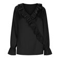 thumbnail image 4 of HongQid Womens Silk Dressy Casual Business Blouse Ruffle Long Sleeve Tops Summer V Neck Pleated Work Shirts, 4 of 9