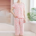thumbnail image 3 of zbxnLI Plus Size Womens Pajama Sets Floral Short Sleeve Sleepwear Capri Pants Pjs Sets Loungewear Outfits, 3 of 9