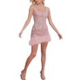 thumbnail image 1 of Txlixc Mini vestido de lentejuelas con purpurina para mujer, cuello en U, sin mangas, con adorno de plumas, de una sola pieza, vestido corto de fiesta de noche sin espalda Txlixc  Estilo de ocio, 1 of 5