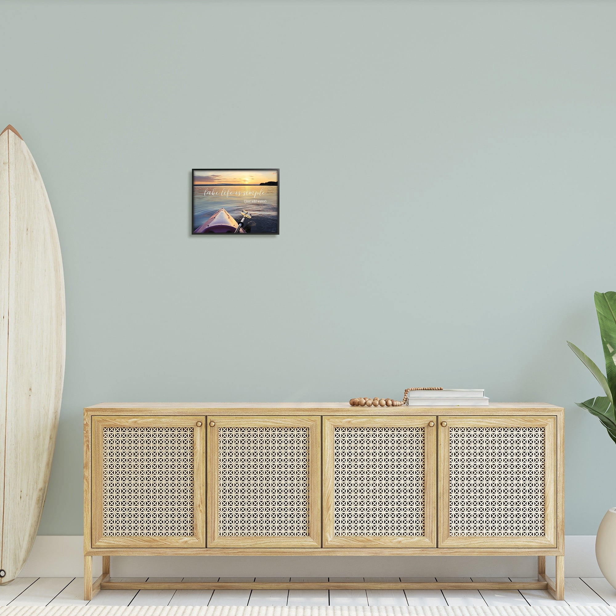 Stupell Industries Lake Life Is Simple Phrase Kayak Boat Sunrise Photography Black Framed Art Print Wall Art, 14x11, by Lori Deiter
