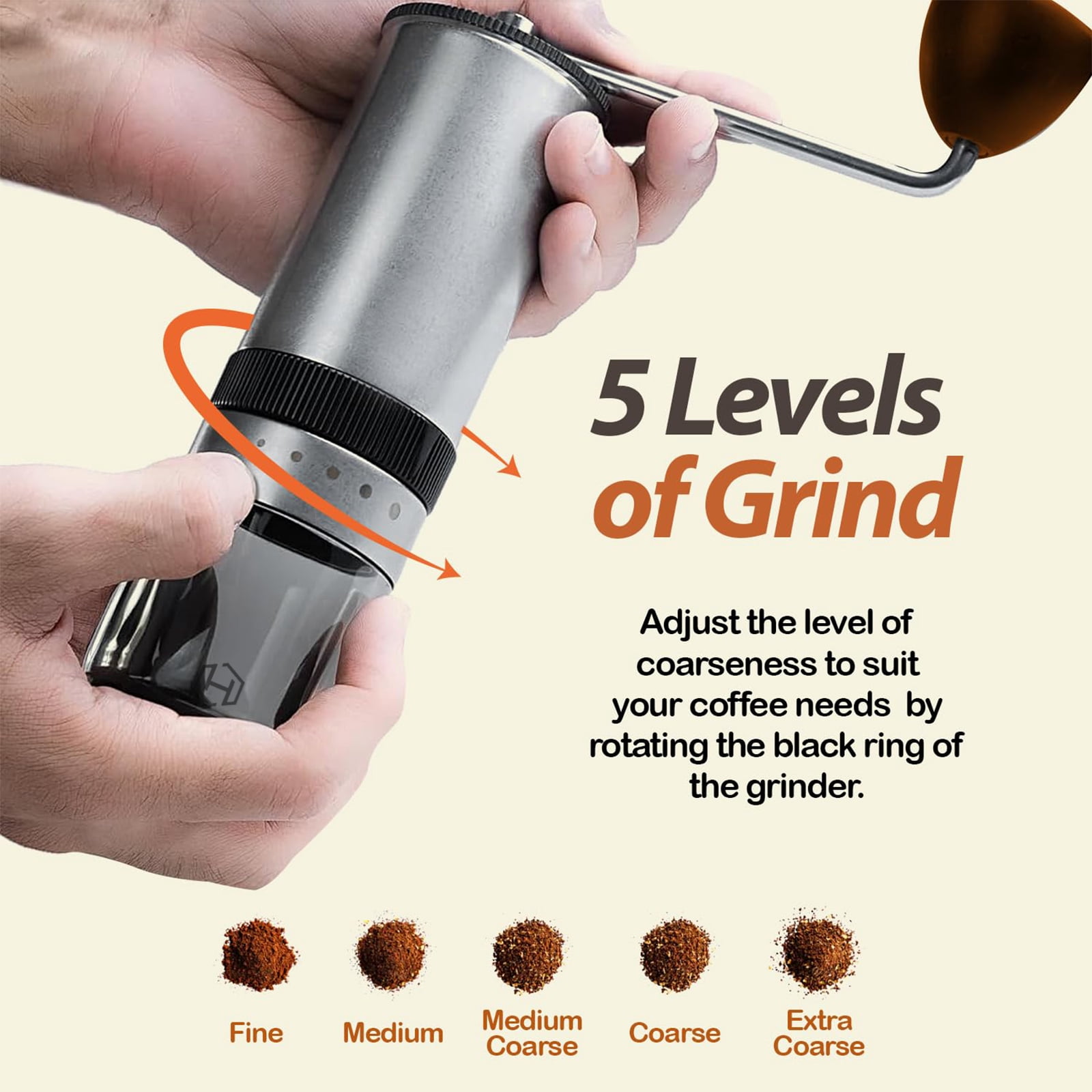 HEIHOX Manual Hand Coffee Bean Grinder - 7 Star Stainless Steel Burr, Adjustable Settings for Customized Grind, Brush, Easy to Clean, Elegant Gift