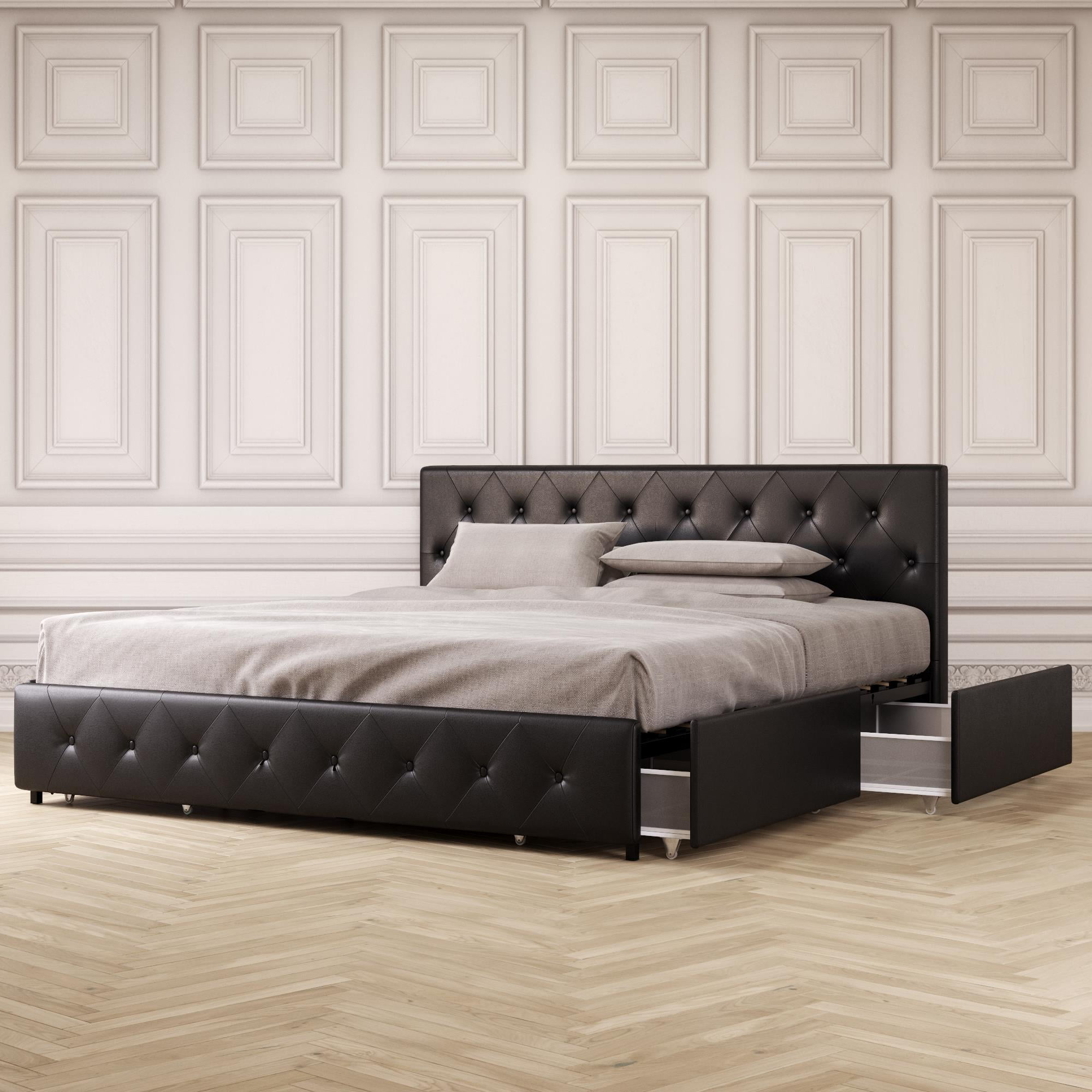 Dhp Dean Upholstered Bed With Storage Black Faux Leather King Walmart Com Walmart Com