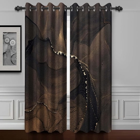 Brown Marble Blackout Curtains, Modern Luxury Texture Window Drapes with Grommets 26"W x 45"L (Pack of 2)