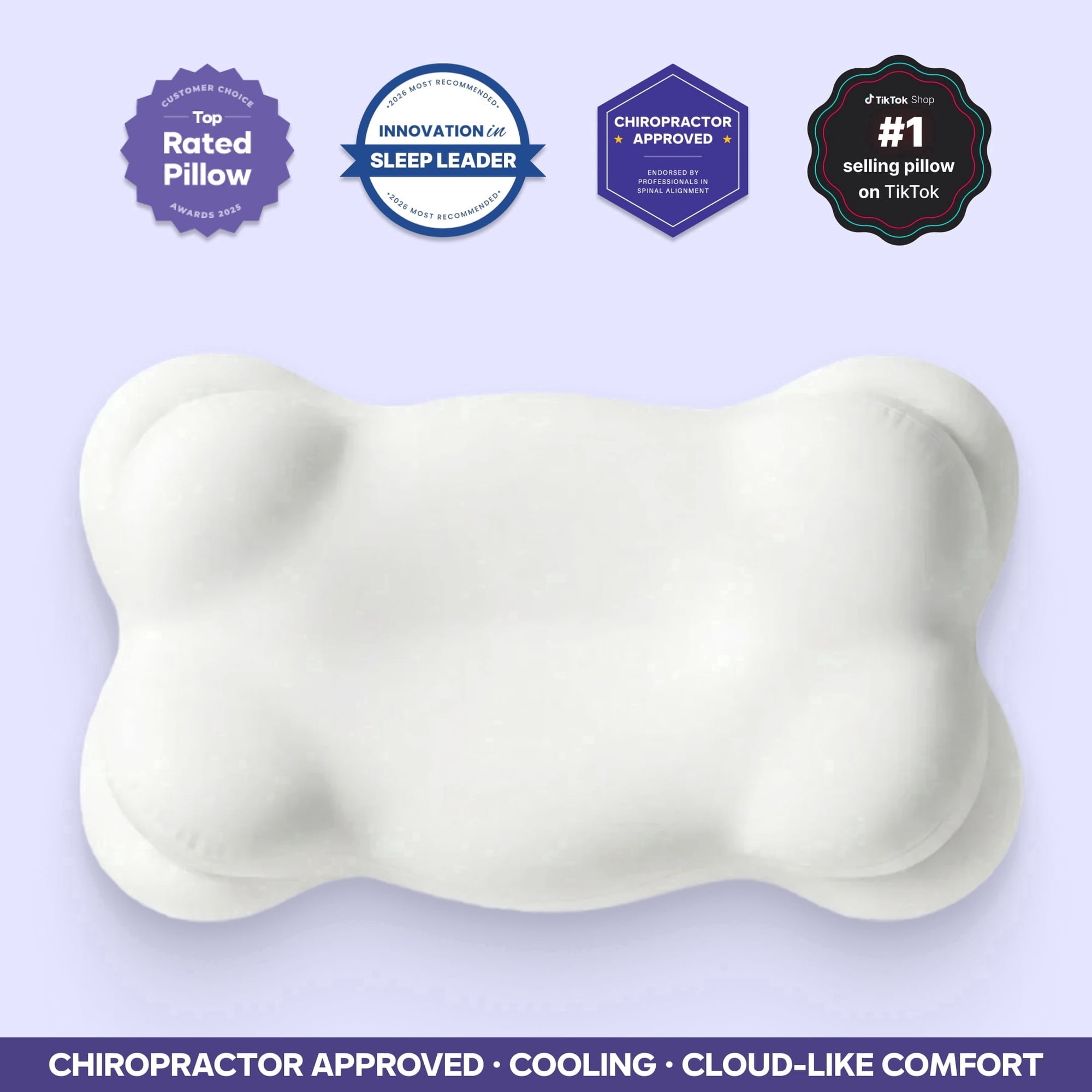 Mellow Cloud Alignment Pillow – Ergonomic Support for Neck & Spinal Alignment, Dual Height, Adjustable Fill, Machine Washable Cover