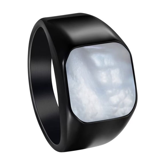 PAURO Shell Signet Rings for Men Stainless Steel Gold/Silver Plated Simple Square Cool Colorful Personalized Statement Dainty Jewelry Black Size 8