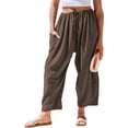 thumbnail image 1 of Pantalón TARSE de lino, pierna ancha, casual, con cordón, XL, color café, 1 of 3
