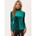 thumbnail image 2 of Blusa básica de cuello alto de terciopelo elástico con cuello simulado para mujer Verde L, 2 of 6