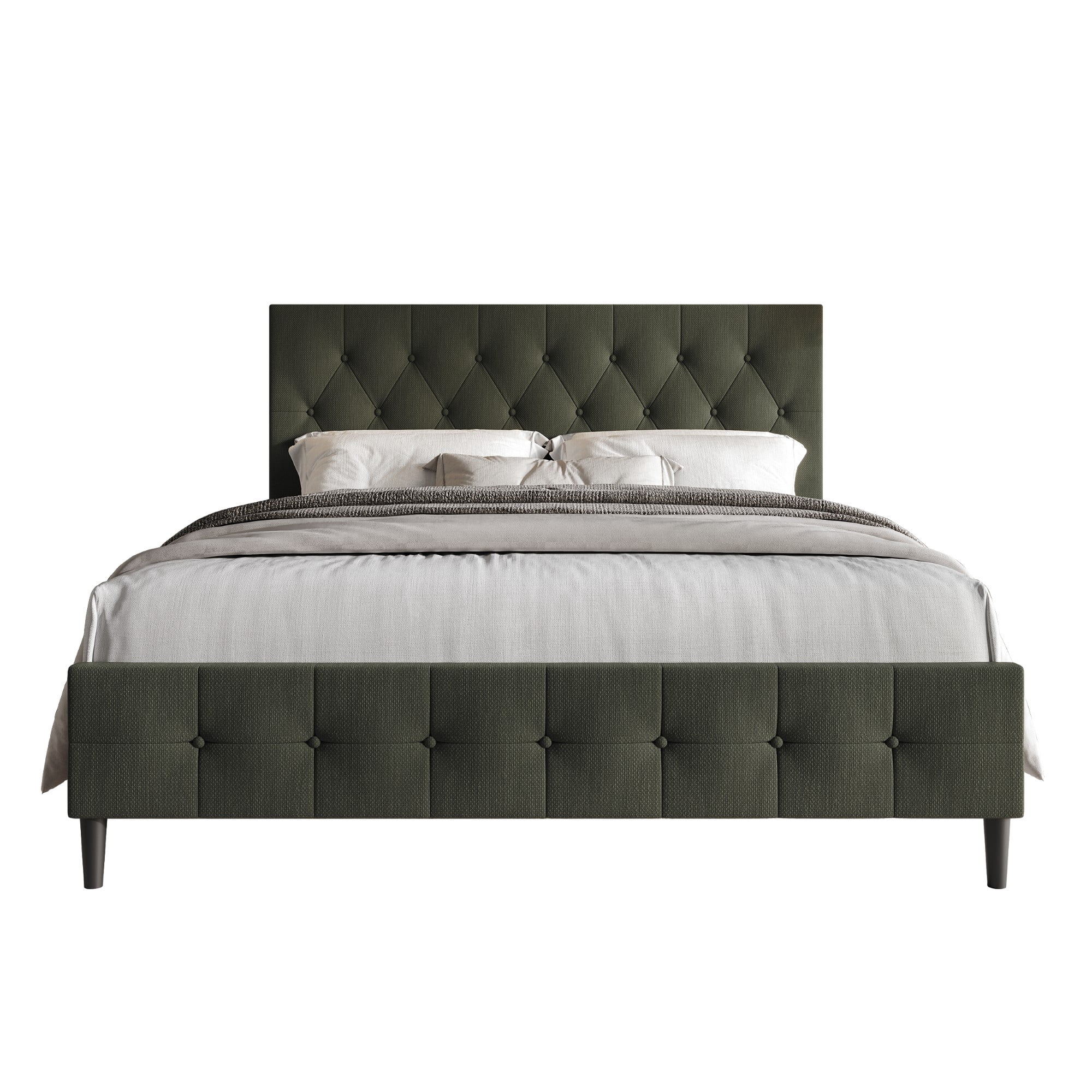 Home Design Socorro Queen Tufted Upholstered Platform Bed with Button-Tufted Headboard and Slat Support, Dark Gray, Easy Assembly