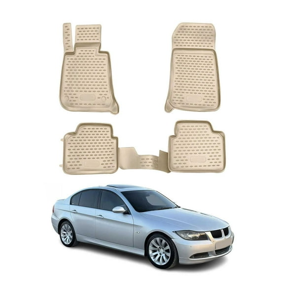 OMAC Floor Mats Fits BMW 3 Series Sedan 2006-2012, Front & 2nd Row Seat 3D Liner Set, All Weather, Custom Fit, Heavy Duty, Beige
