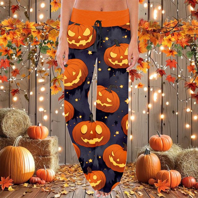 WILLBEST Pantalones Casuales para Mujer, de Cintura Alta y Pierna Ancha, para Dormir, Cómodos, con Cordón Elástico En La Cintura para Actividades de Halloween y Relajación. Chica