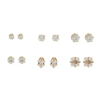 Time and Tru Women's Jewelry Essentials Simulated Diamond Stud Earrings, 6-Pack
