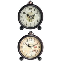 Unique Bargains 2 Pcs Vintage Desk Clock Silent Retro Battery Operated Brown/Red