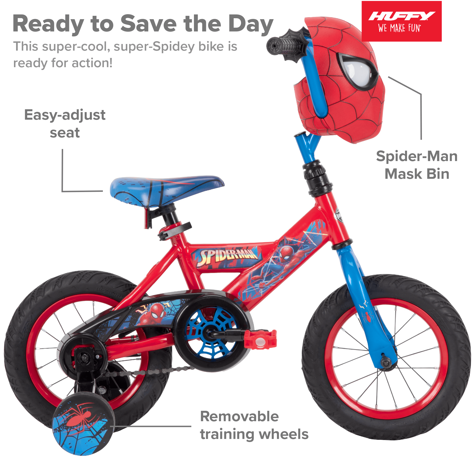 12" Spider-Man Bike with Training Wheels, for Boys', Red Huffy - Walmart.com