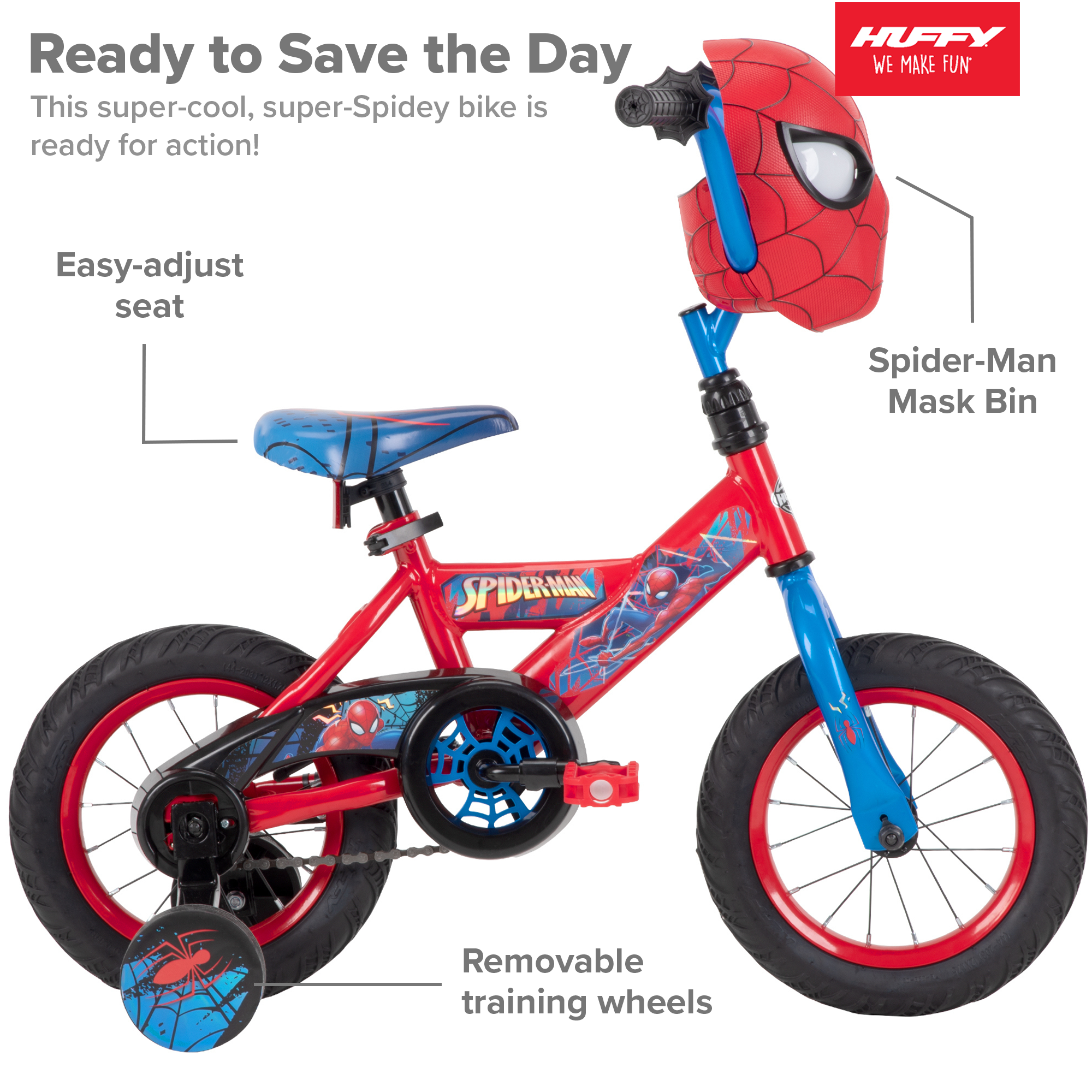 12" Marvel Spider-Man Bike with Training Wheels, for Boys', Red by Huffy - image 4 of 12