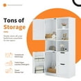 thumbnail image 5 of Knubmt Wood Storage Cabinet with 2 Drawers, 2 Doors Freestanding Bathroom Cabinet with Open Shelve and Inner Shelf, White, 5 of 10