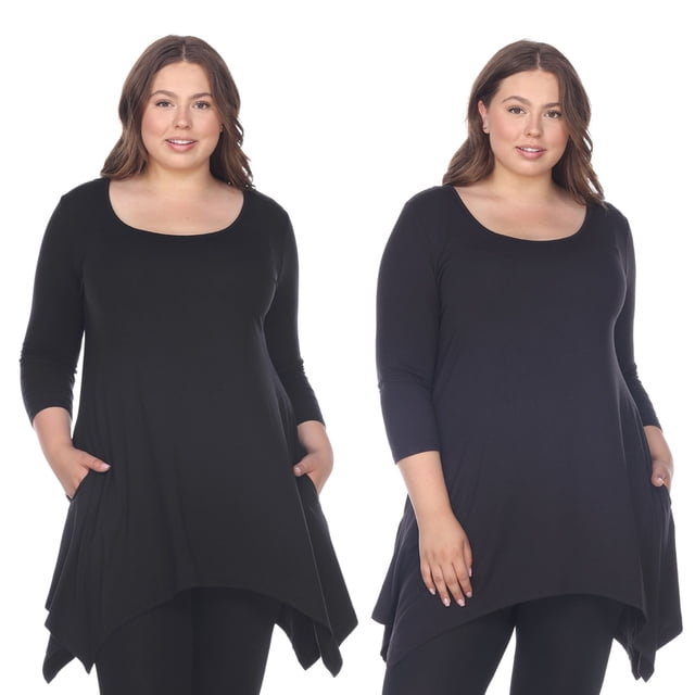 White Mark Haut Tunique Makayla pour Femmes, Lot de 2, Noir, Encolure Dégagée, Manches 3/4