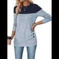 thumbnail image 3 of Camisetas Casuales de Punto para Mujer, Camisetas de Larga con Cuello Redondo y Bloques de Color, Túnicas con Detalle de Botones Gris S, 3 of 9