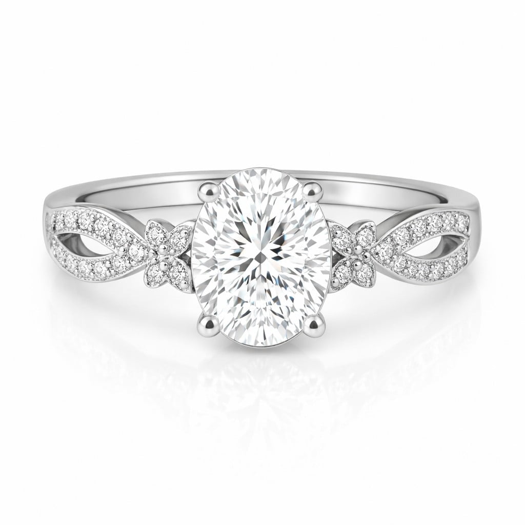 JeenMata 3.5 Carat Oval Cut Moissanite - Butterfly Infinity Engagement Ring in 18K White Gold Plating for Women