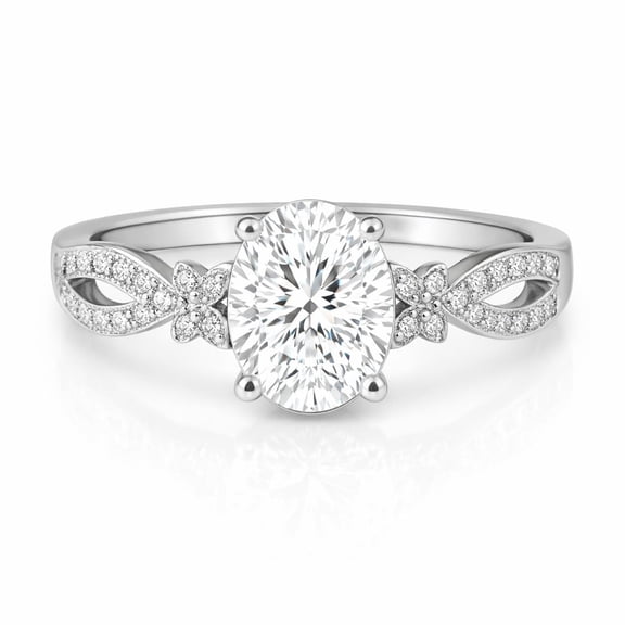 JeenMata 3.5 Carat Oval Cut Moissanite - Butterfly Infinity Engagement Ring in 18K White Gold Plating for Women