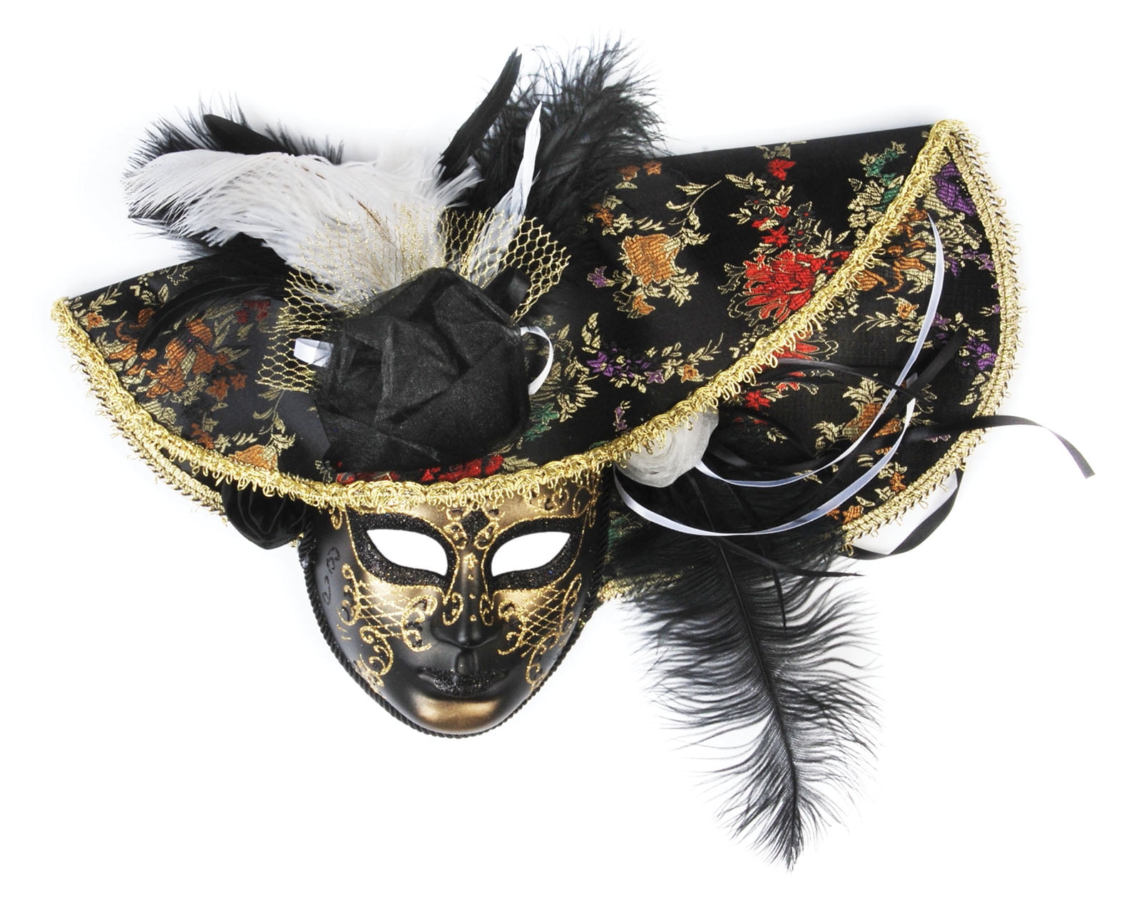 Loftus Feather Hat Full Face Masquerade Mask, Black, One Size