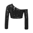 thumbnail image 4 of TSSOE Kids Girls One Shoulder Long Sleeve Sequins Jazz Hip Hop Ballet Dance Crop Top Athletic Shirts For Performance Black 10, 4 of 6
