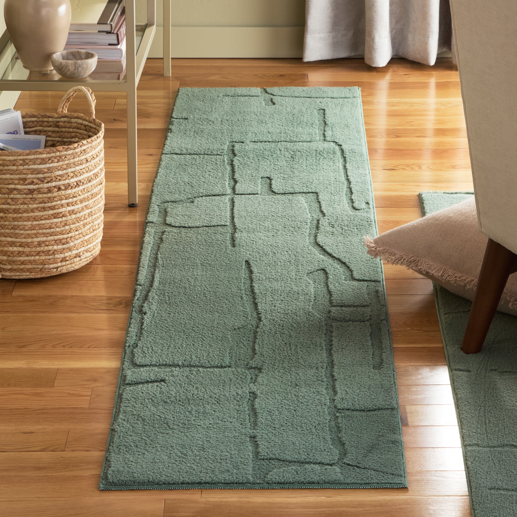 TOWN & COUNTRY EVERYDAY Rae Abstract Organic Soft Felt Everwash®, Machine Washable Area Rug with Non-Slip Backing, Abstract Rug, Sage Green, 1'7"x7'2"