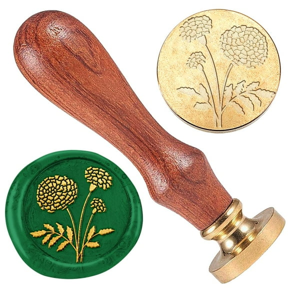 Marigold Flower 1" Wax Seal Stamp Vintage Sealing Stamps Removable Brass Head Seal Stamp with Wooden Handle Sealing Wax for Envelope Card Letter Wedding Invitations Gift Wrapping Decor DIY
