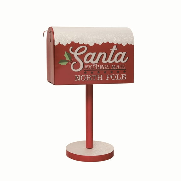 Transpac 15.5 in Red Metal Christmas Santa Standing Mailbox Decorative Holiday Object