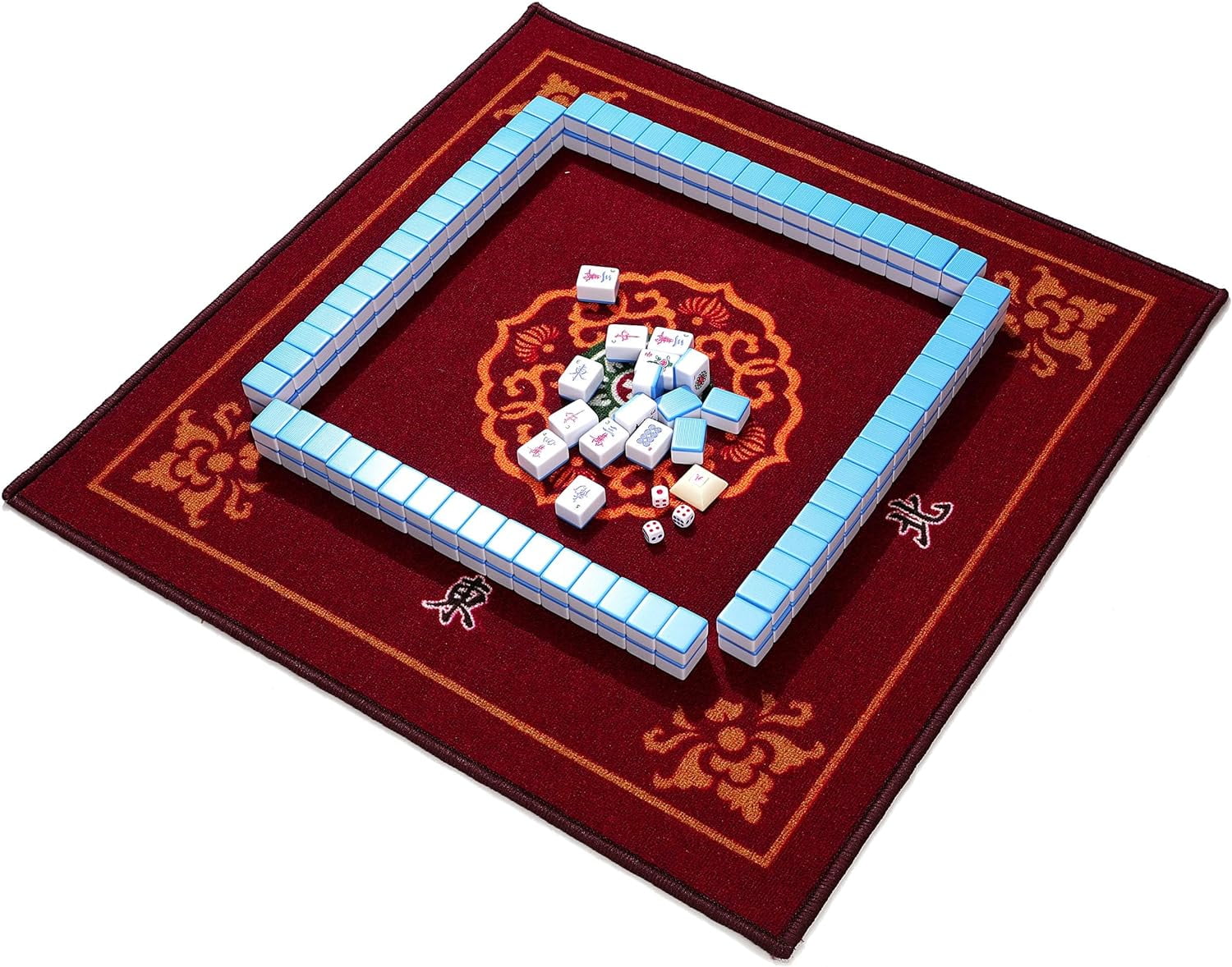 Chinese Mahjong Game Set 1.5" X-Large 144 Numbered White Blue Melamine Tiles with Carrying Travel Case,Complete Majong Majiang, Mah Jonng Game Set