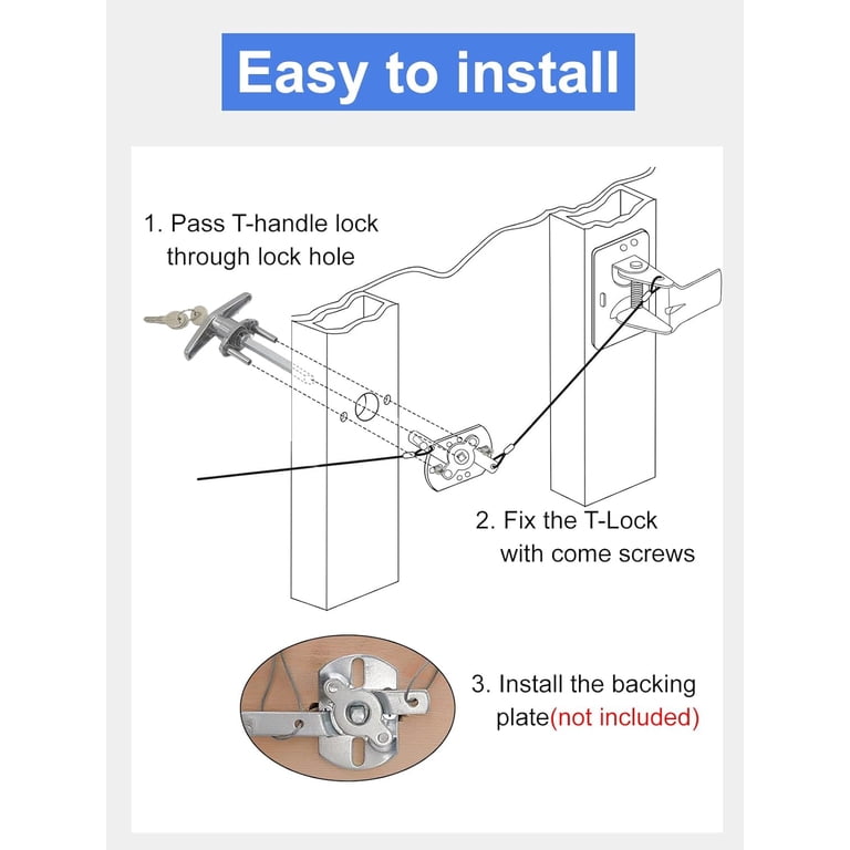 Garage Door T-Handle Lock Set – Replacement With 4 Keys, Fits 1-3/8" To 2" Thick Doors, Chrome Plated