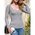 thumbnail image 4 of Doublju Women's Henley Neck Ribbed Top with Button (Plus Size Available), 4 of 4