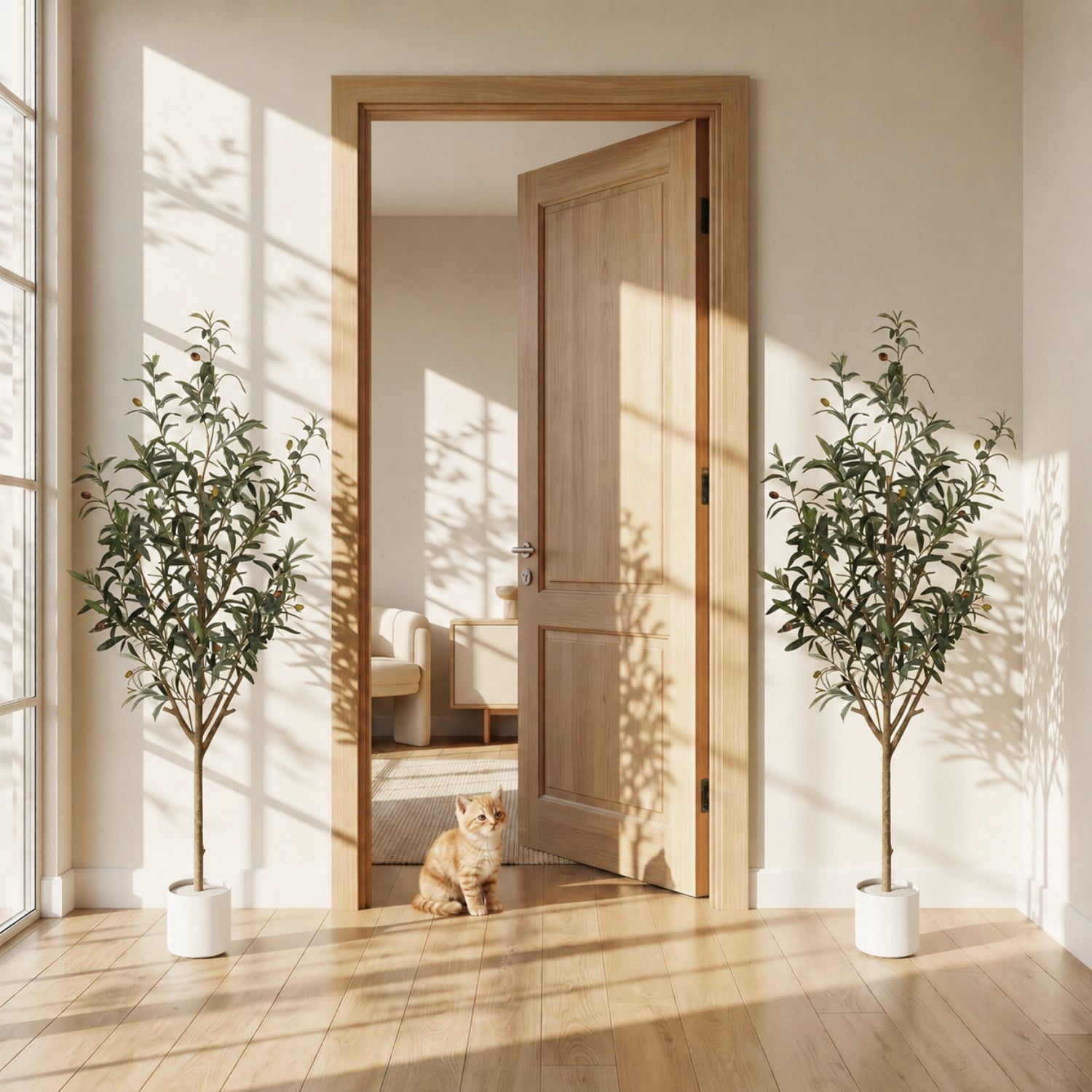 BEAUTYPEAK 5.3FT Artificial Plant Fake Indoor Olive Tree Decorative Outdoor Greenery in White Pot