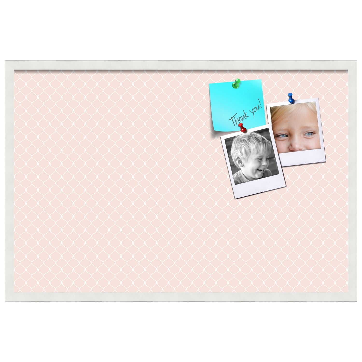 PinPix 36x24 Custom Cork Bulletin Board Baby Pink Chain Poster Board Has a Fabric Style Canvas Finish, Framed in Baby Pink Chain, by ArtToFrames (PinPix-575)