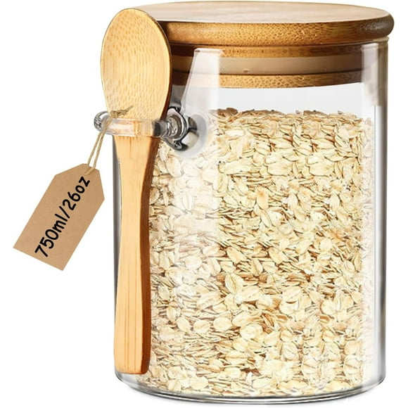 shiyou-Spice Jars, Overnight Oats Containers with Airtight Lid and Spoon, Decorative Kitchen Canisters Set, Glass Storage Containers for Coffee, Tea, Sugar, Spice, Bath Salt, 1pcs (750ml)